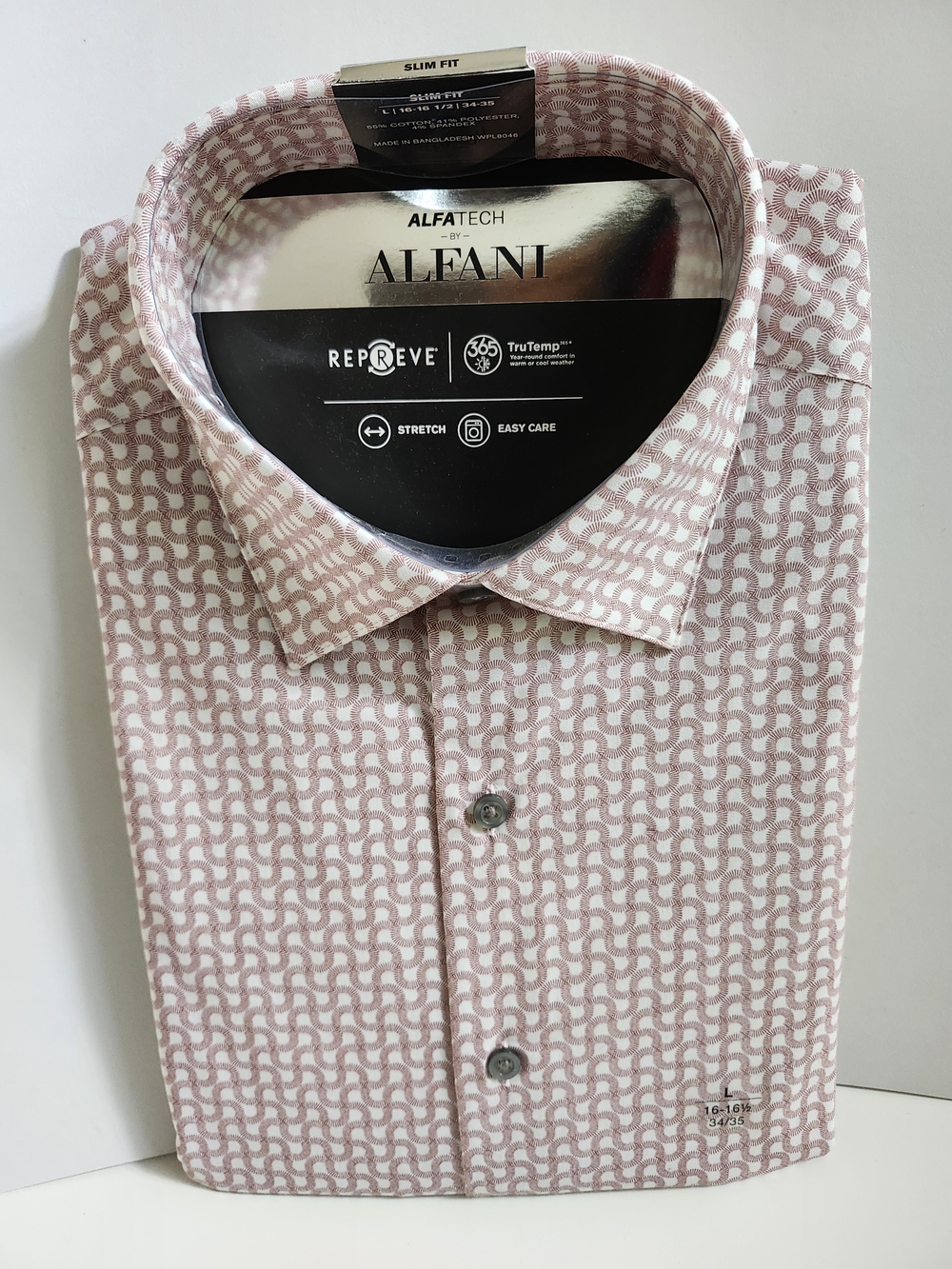 Alfani Men's Slim Fit Pink Chain-Link Print Dress Shirt
